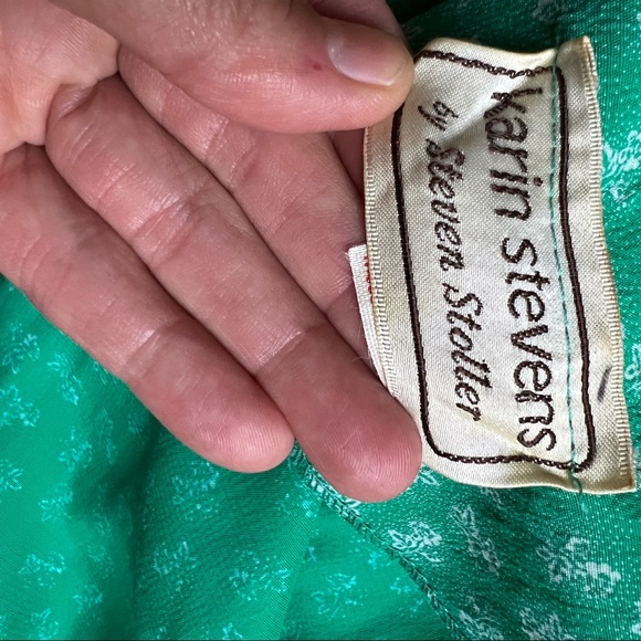 Vintage Karin Stevens by Steven Stroller green floral cottagecore Sz6 midi dress - Picture 10 of 10